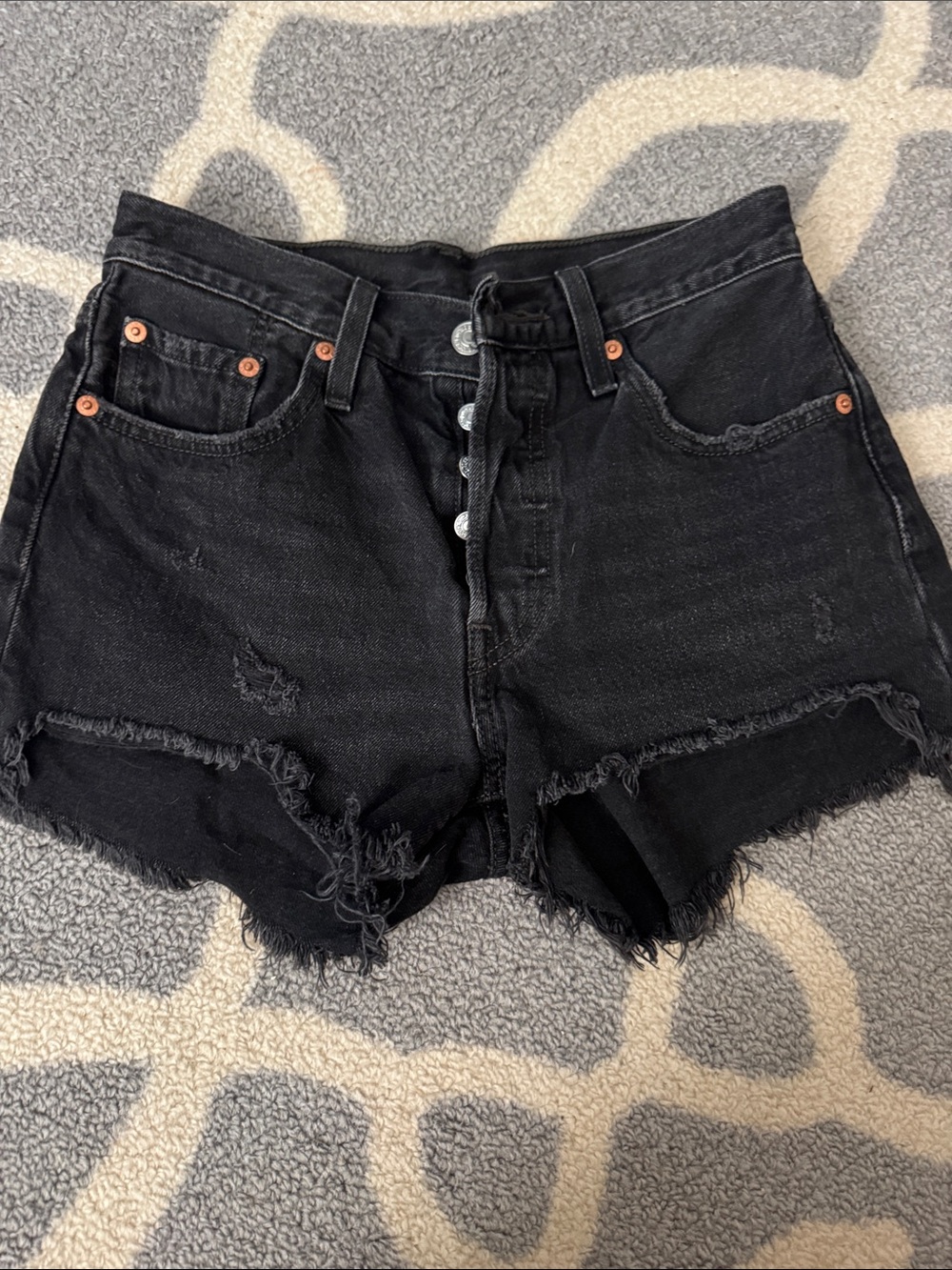 Levi's Black Frayed Hem Button-Fly Jean Shorts